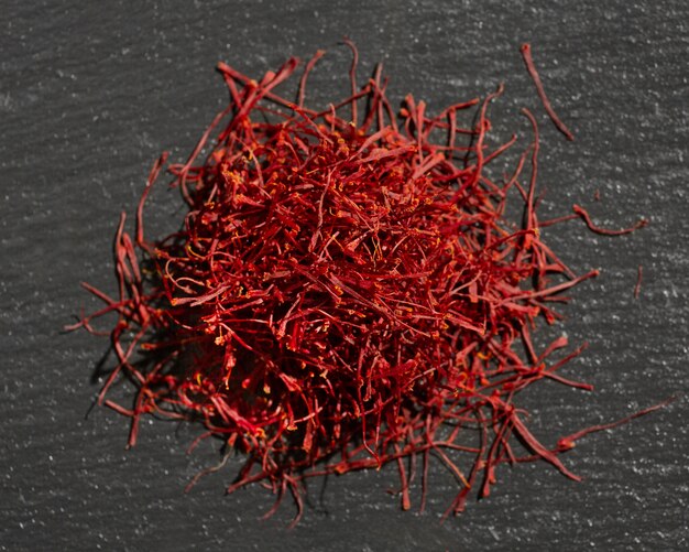 Top view saffron still life composition