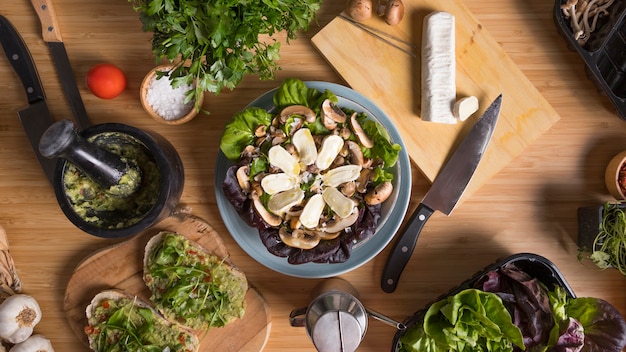 Top view salad on table