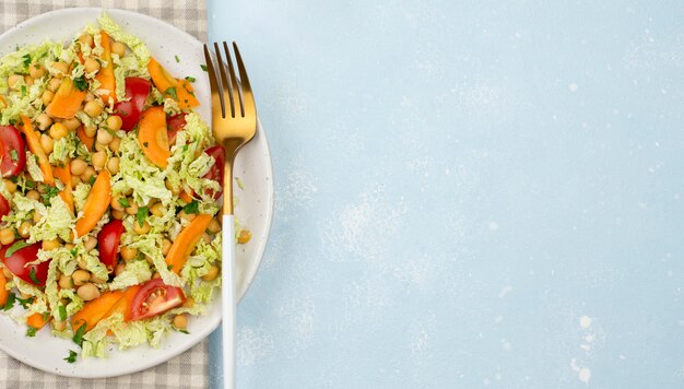 Top view salad with chickpeas and copy-space