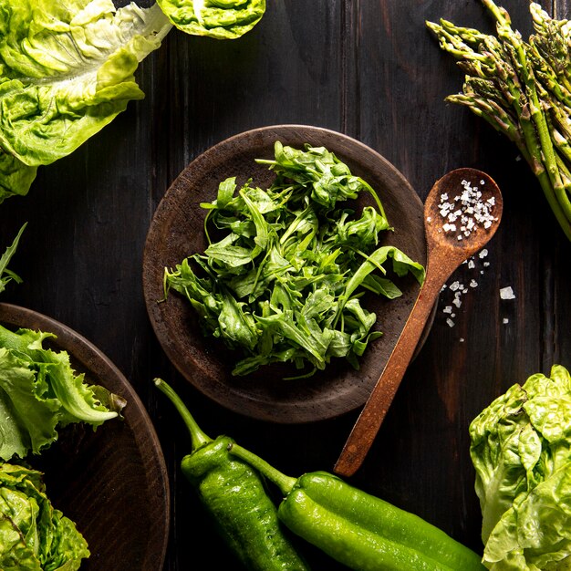 Top view of salad with peppers