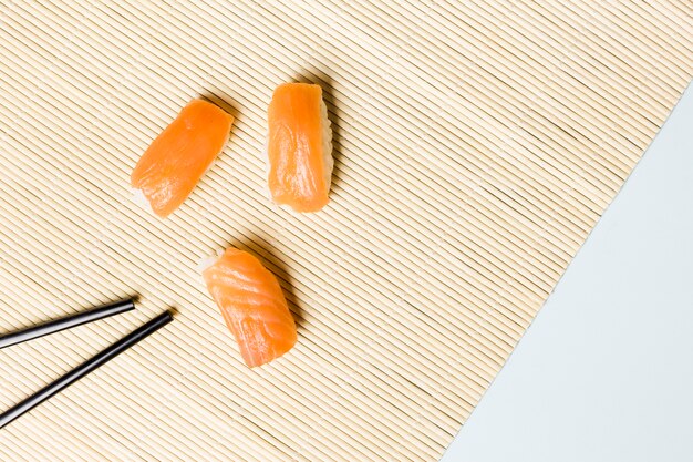 Top view of salmon nigiri