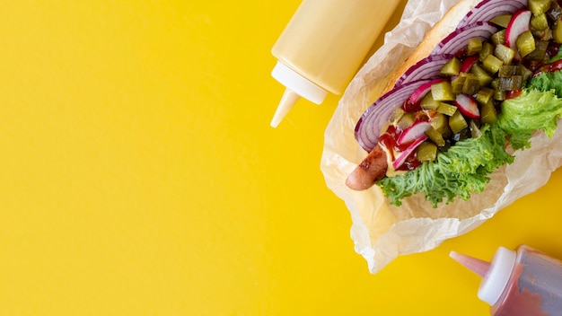 Foto gratuita panino vista dall'alto con spazio di copia