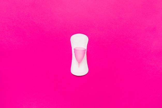 Top view sanitary towel with menstrual cup