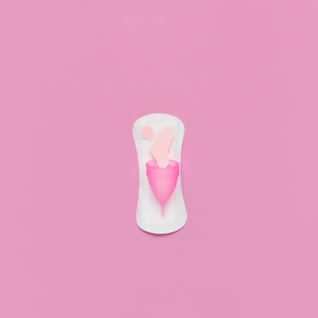 Top view sanitary towel with menstrual cup