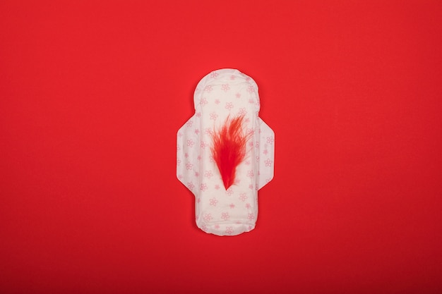 Top view sanitary towel with red fur