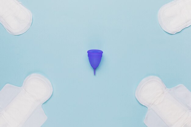 Top view sanitary towels with menstrual cup