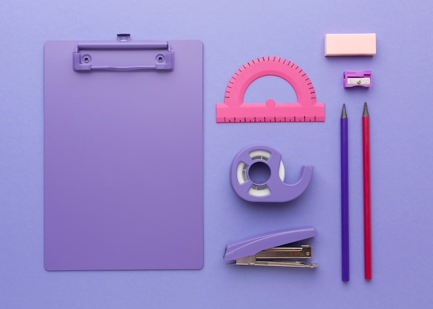 Top view school supplies arrangement