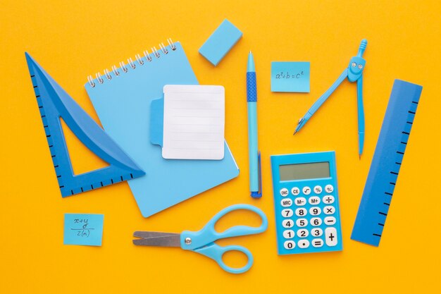 Top view school supplies assortment