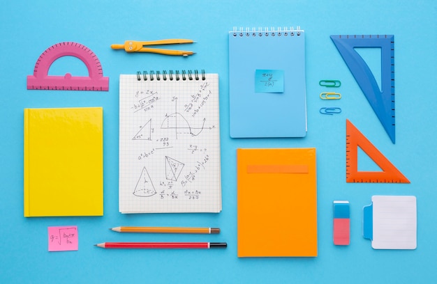 Top view school supplies composition