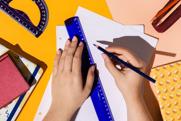 Free photo top view school supplies on the table assortment