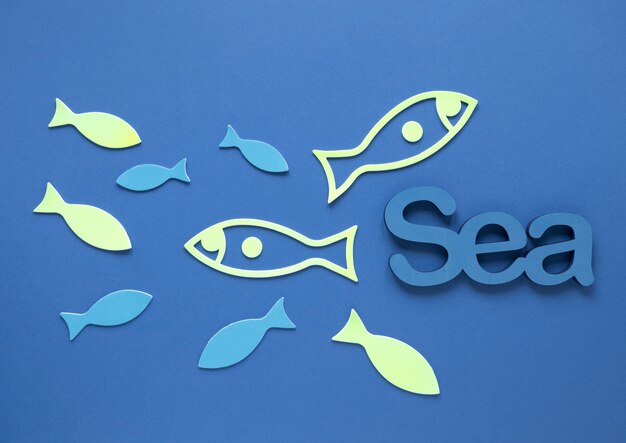 Free Photo top view of sea with fish