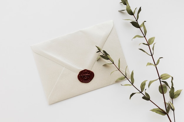 Top view sealed wedding invitation