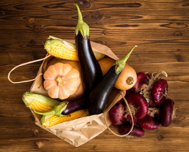 Top view seasonal vegetables composition