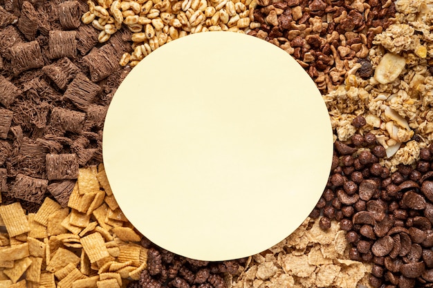 Free photo top view of selection of breakfast cereals with empty bowl