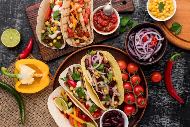Top view selection of delicious mexican food