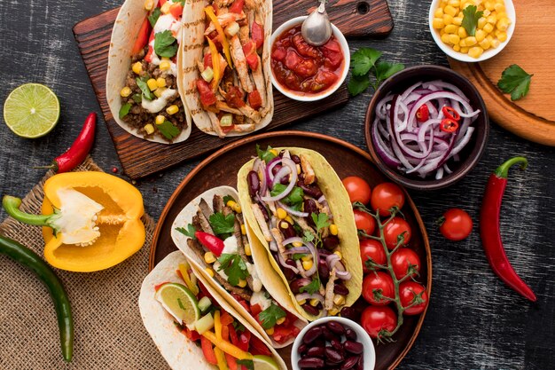 Top view selection of delicious mexican food