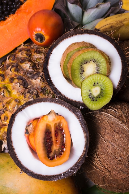 Top view selection of exotic fruits ready to be served