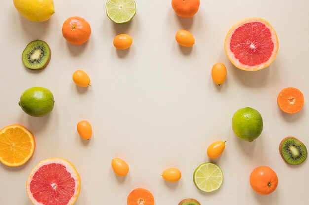 Top view selection of exotic fruits on table