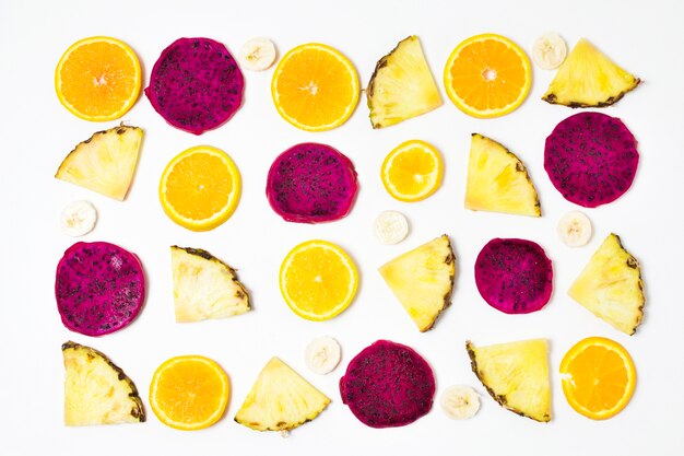 Top view selection of exotic fruits on the table