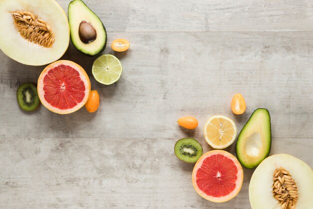 Top view selection of fresh fruits on the table