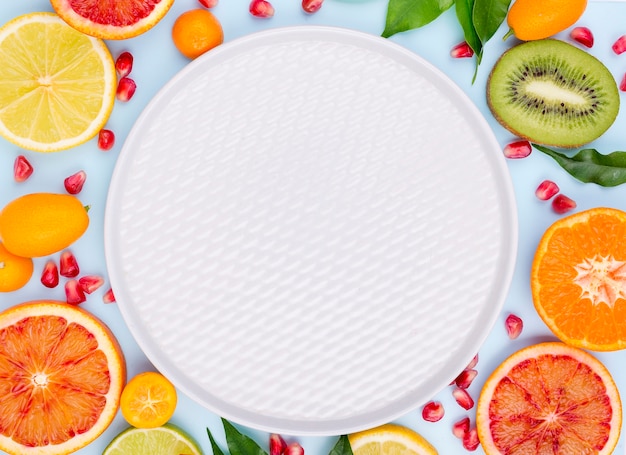 Top view selection of fresh fruits on the table