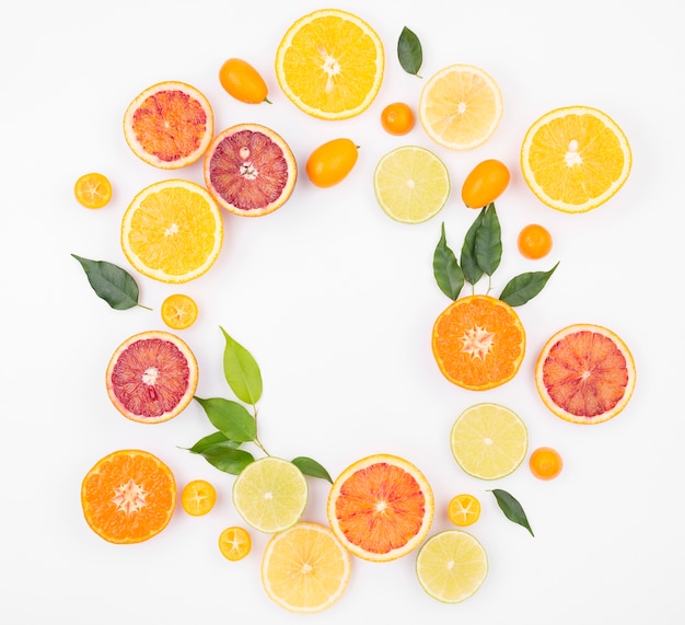 Free photo top view selection of fresh fruits on the table