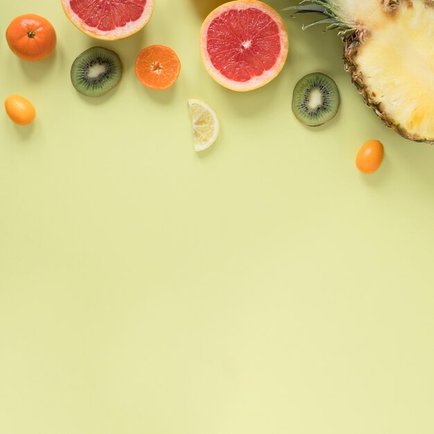 Top view selection of fresh fruits with copy space