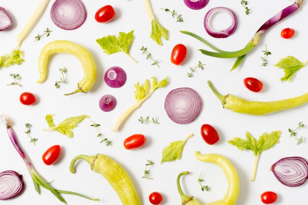 Top view selection of fresh vegetables