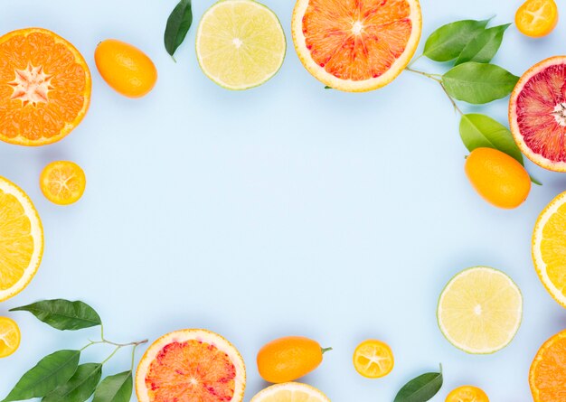 Top view selection of organic fruits on the table