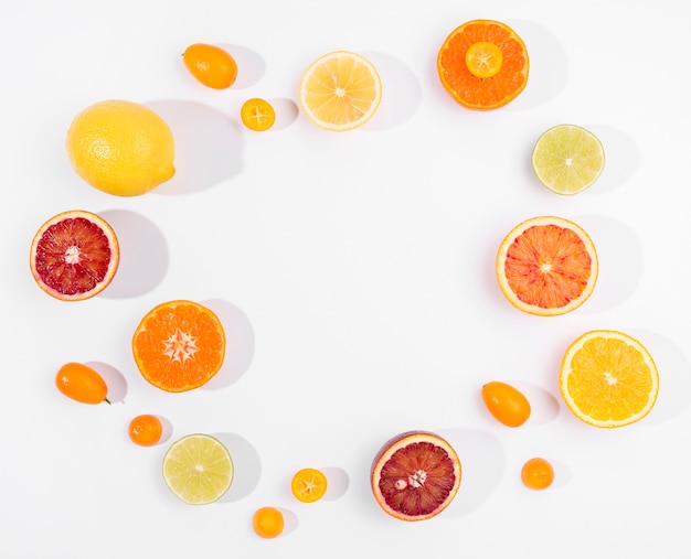 Top view selection of organic lemon and grapefruit