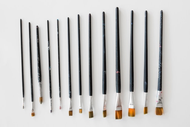 Top view of set of paint brushes
