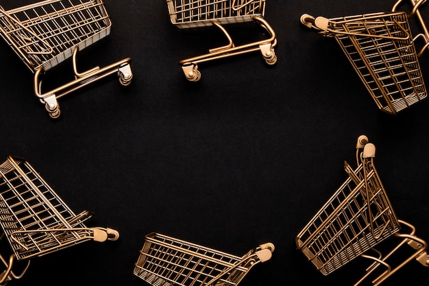 Top view shopping cart arrangement copy space