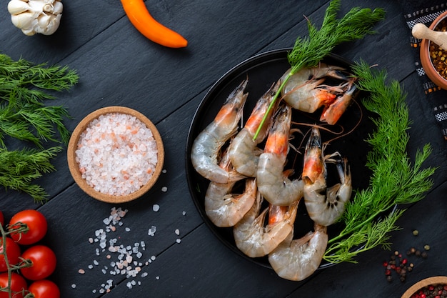 Top view shrimp ready to be cooked