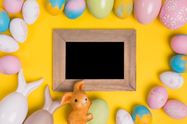 Top view slate template with easter concept