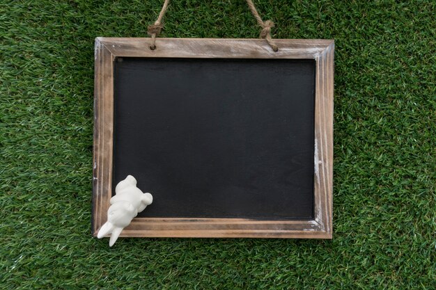Top view of slate with decorative easter bunny