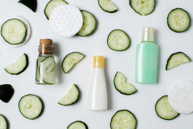 Top view sliced cucumber in small container