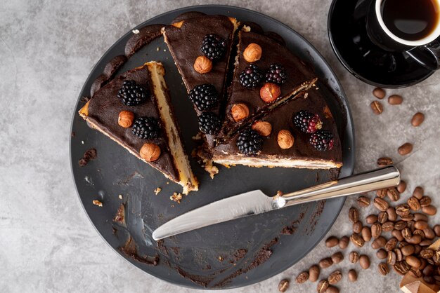 Top view slices of cake on plate