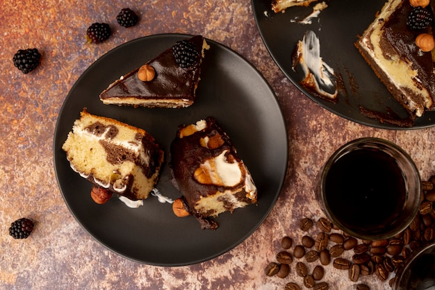 Top view slices of cake on plate