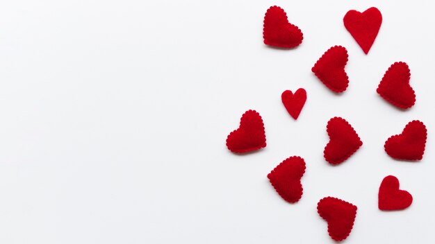 top view small red hearts with copy-space