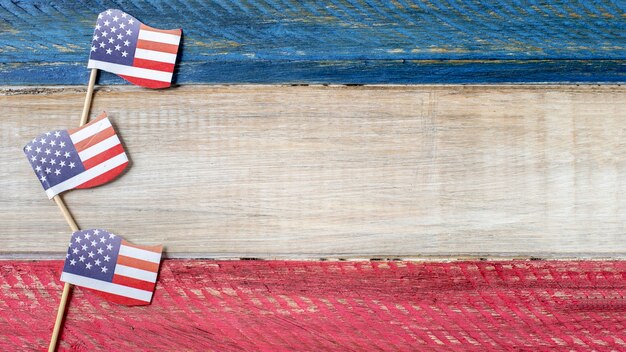 Top view small usa flags with copy-space