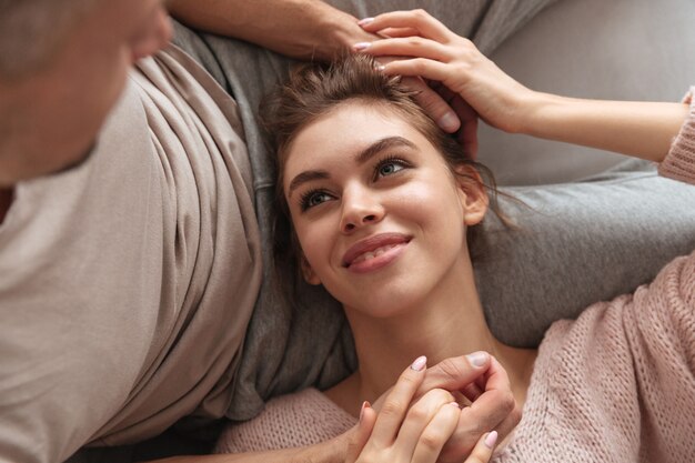 Top view of a smiling woman