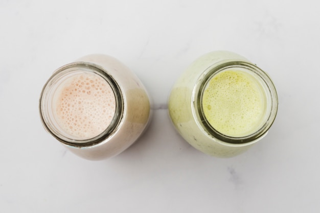 Top view smoothie bottles