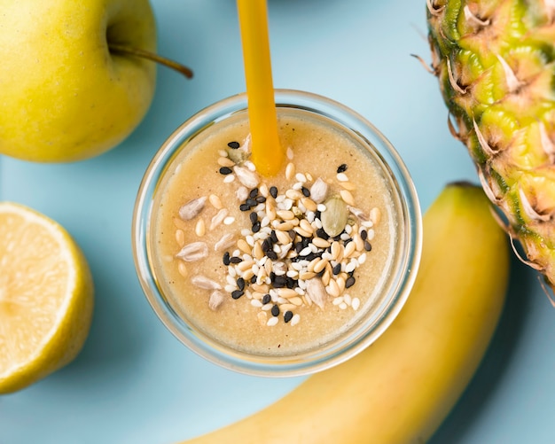 Top view smoothie with banana