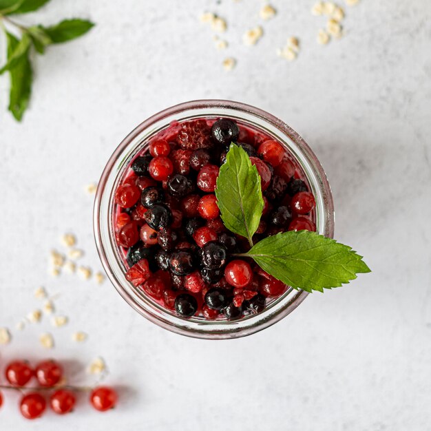 Top view smoothie with fruits and mint