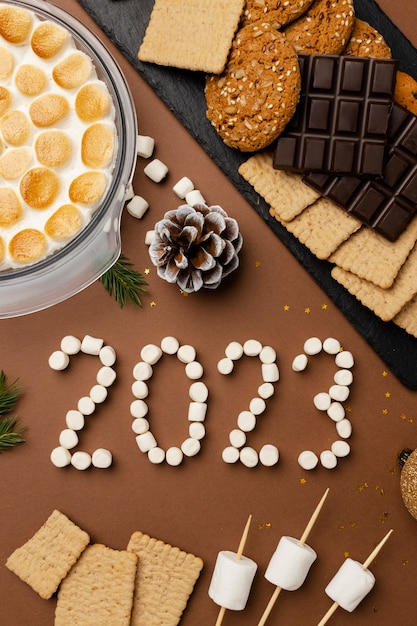 Top view snacks for new year celebration
