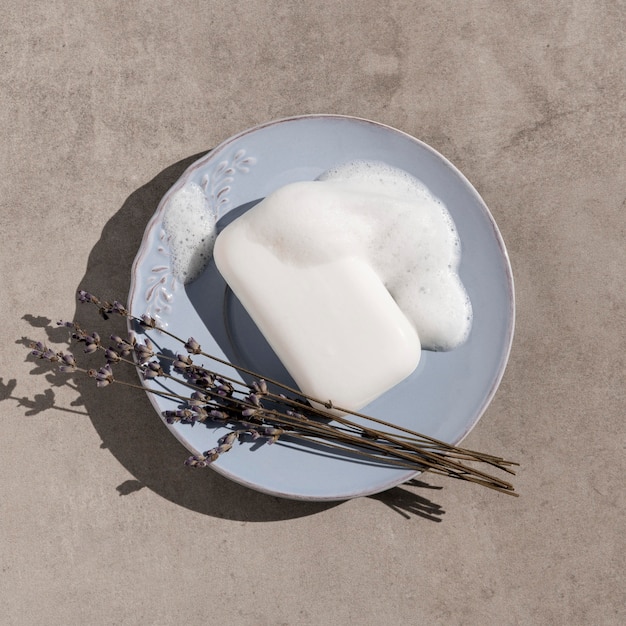 Top view soap in a plate