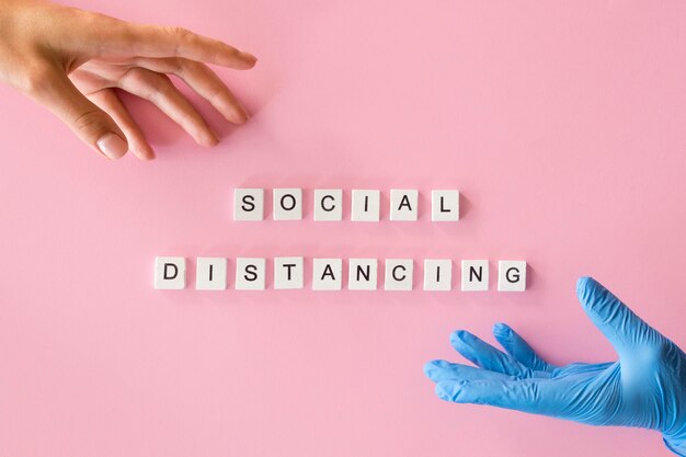 Top view of social distancing concept
