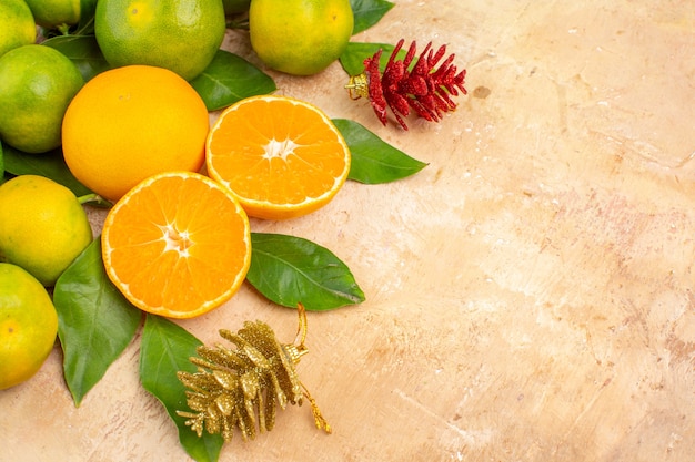 Top view sour green tangerines on light background