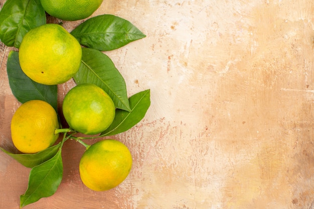 Top view sour green tangerines on light background