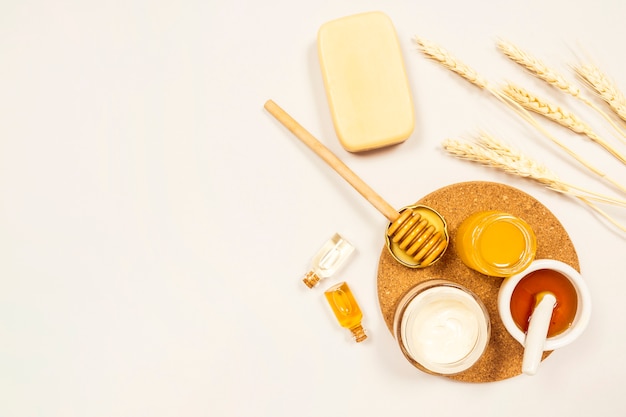 Top view of spa ingredient isolated on white surface